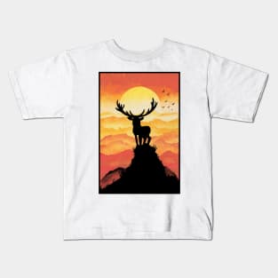 Deer in Beautiful Orange Sunset Kids T-Shirt